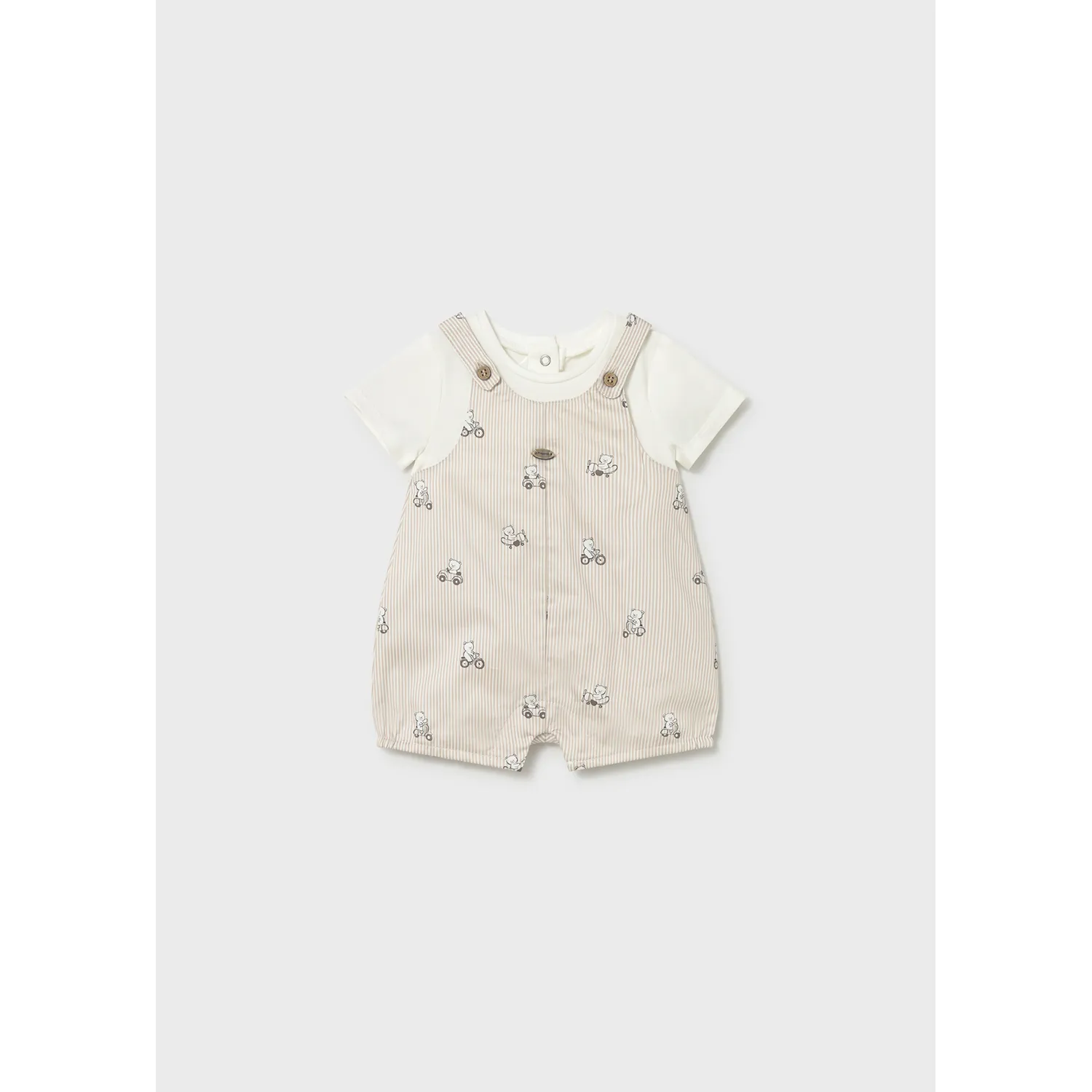 BEIGE STRIPED SHORT ROMPER BEAR PRINT / 1613-036