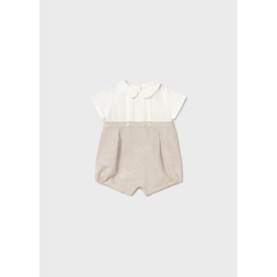 CREAM & BEIGE SHORT ROMPER DRESSY / 1604-092