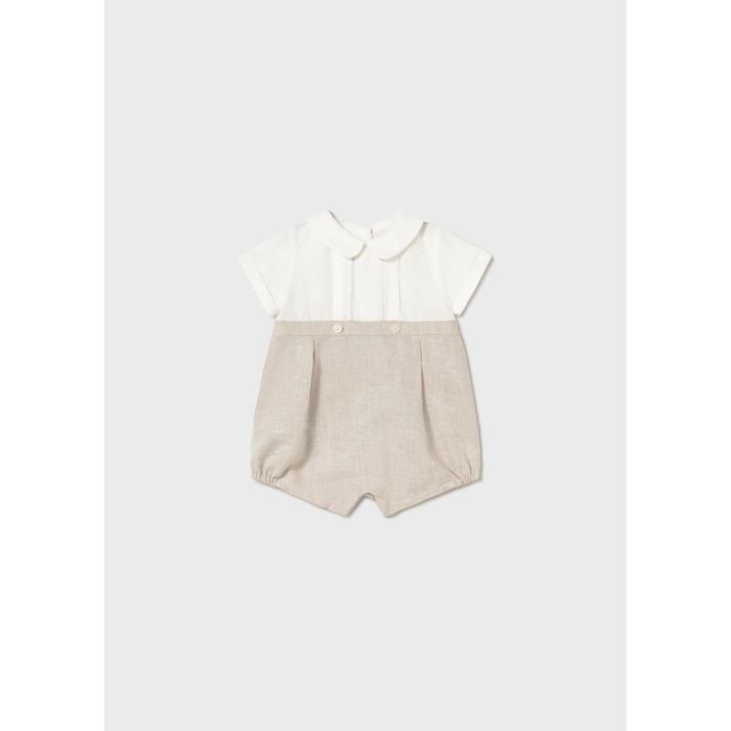 CREAM & BEIGE SHORT ROMPER DRESSY / 1604-092