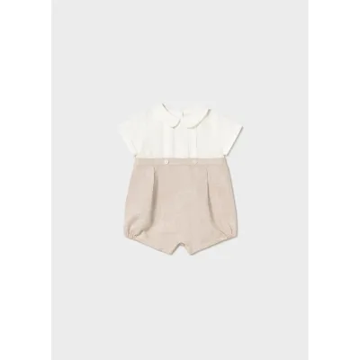 CREAM & BEIGE SHORT ROMPER DRESSY / 1604-092