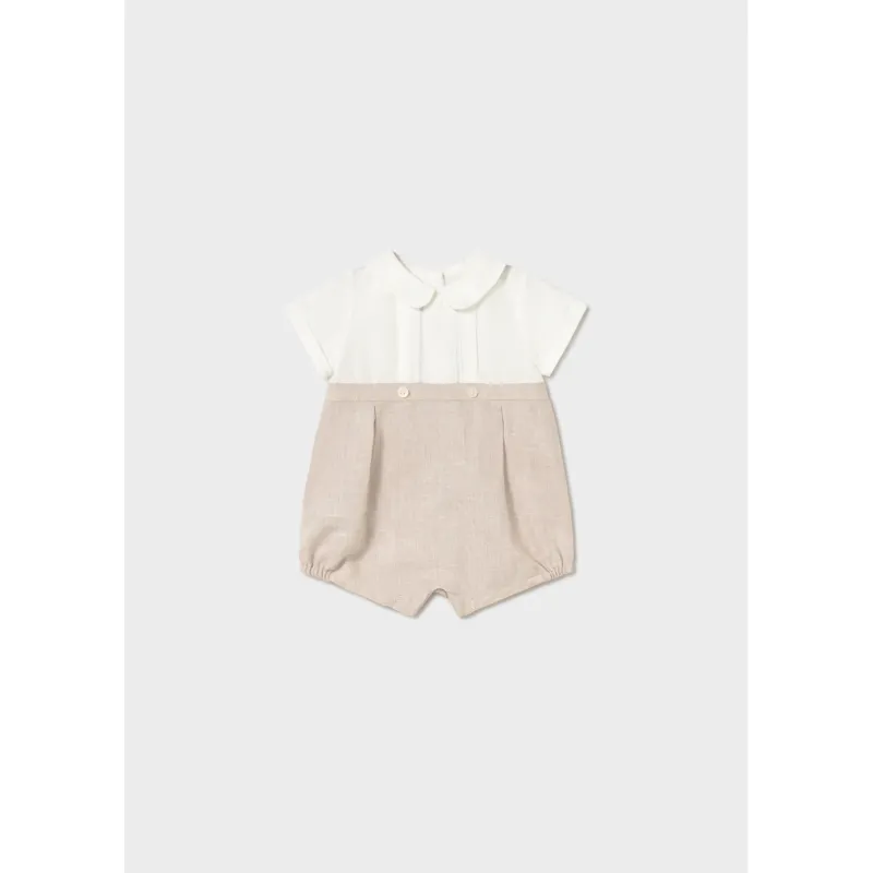 CREAM & BEIGE SHORT ROMPER DRESSY / 1604-092