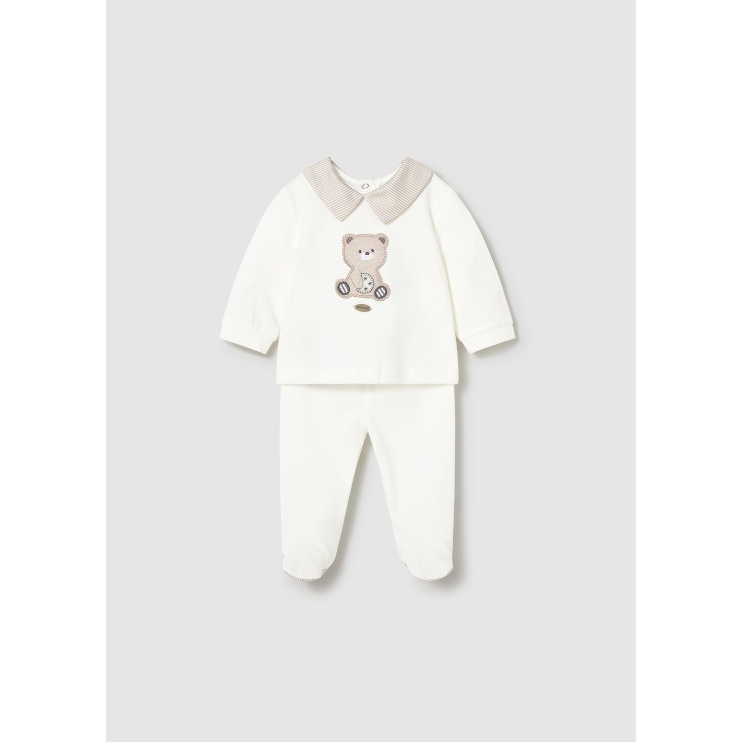 2PC OFF WHITE TOP & PANT BRWN BEAR APPLIQUE 9-18M NO FEET / 1501-067