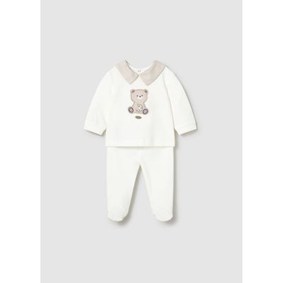 2PC OFF WHITE TOP & PANT BRWN BEAR APPLIQUE 9-18M NO FEET / 1501-067