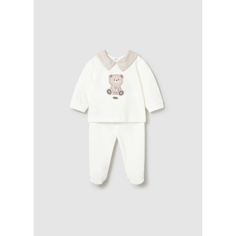 2PC OFF WHITE TOP & PANT BRWN BEAR APPLIQUE 9-18M NO FEET / 1501-067
