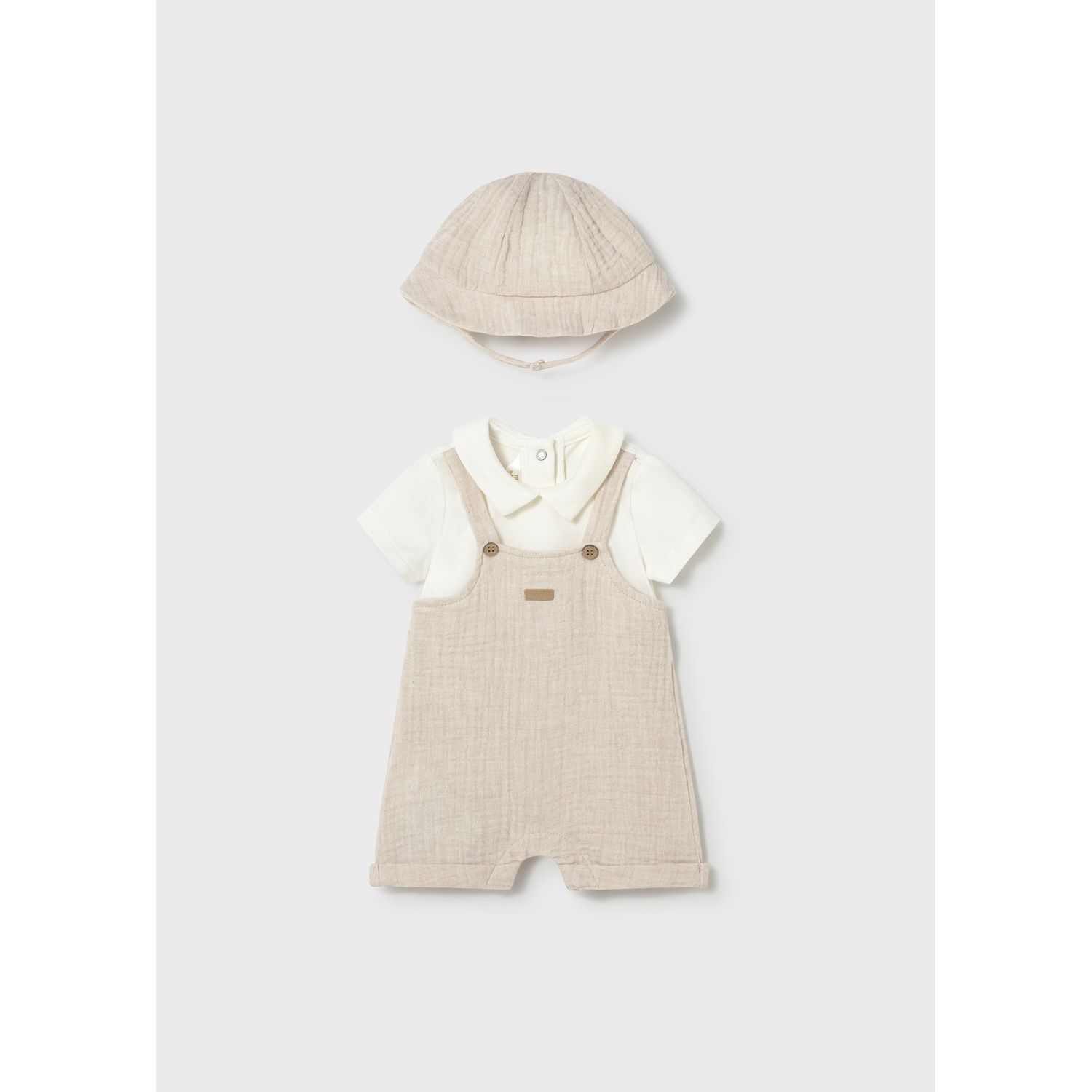 2PC BEIGE /CREAM SHORT ROMPER & SUNHAT / 1651-023