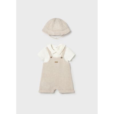 2PC BEIGE /CREAM SHORT ROMPER & SUNHAT / 1651-023