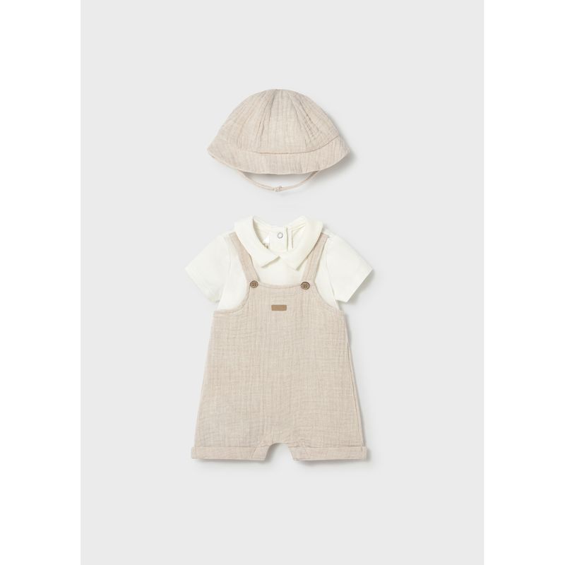 2PC BEIGE /CREAM SHORT ROMPER & SUNHAT / 1651-023