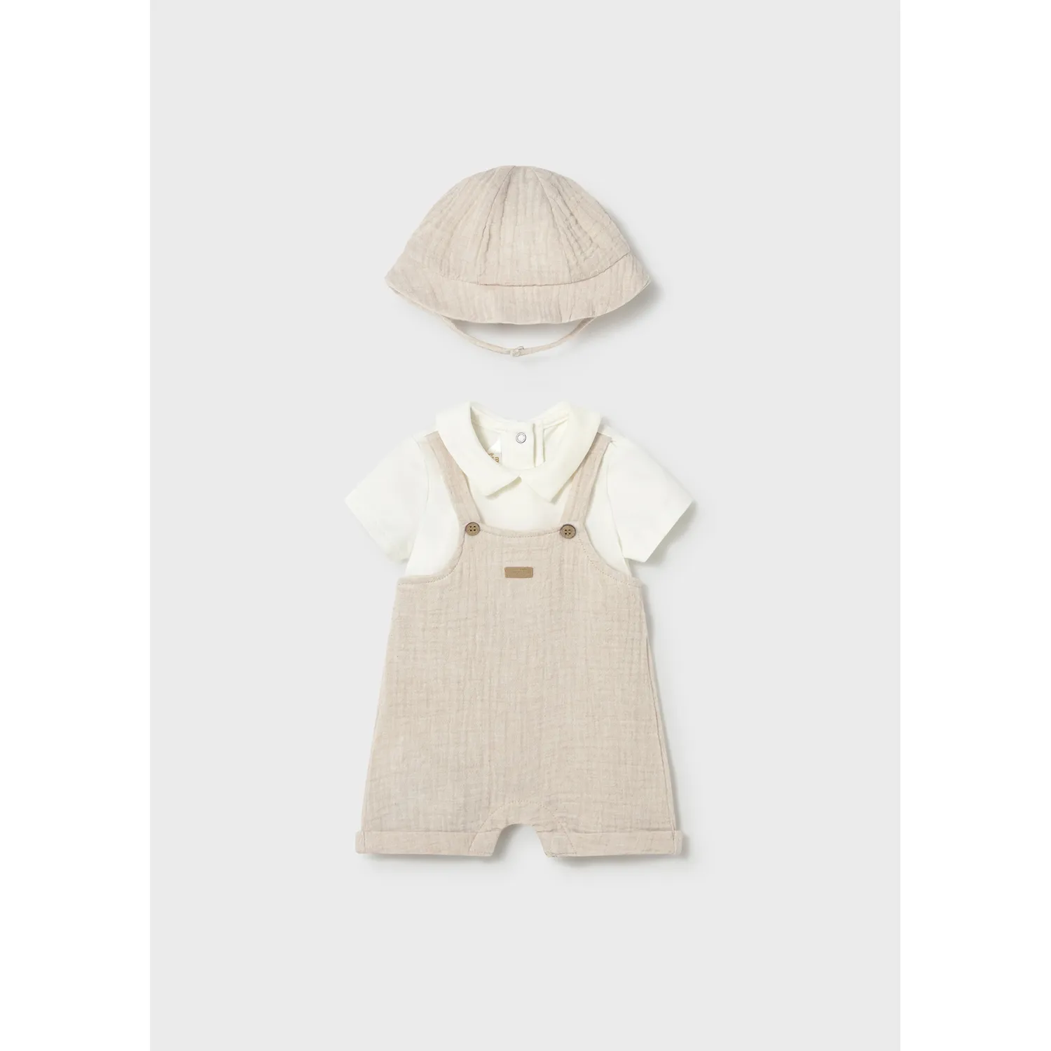 2PC BEIGE /CREAM SHORT ROMPER & SUNHAT / 1651-023