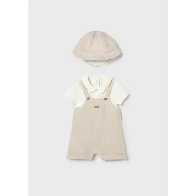 2PC BEIGE /CREAM SHORT ROMPER & SUNHAT / 1651-023