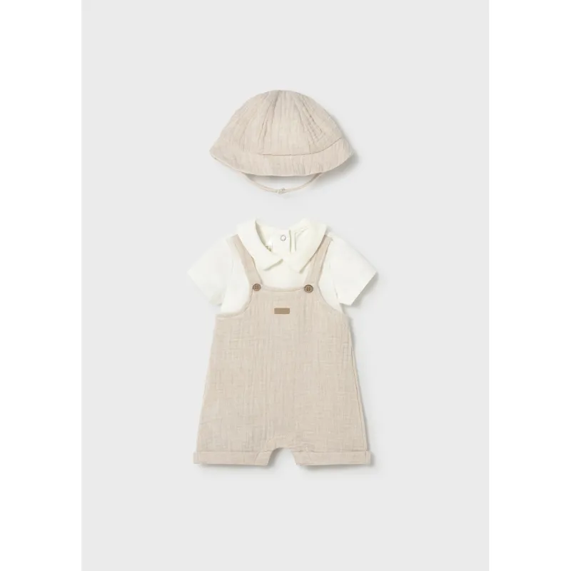 2PC BEIGE /CREAM SHORT ROMPER & SUNHAT / 1651-023