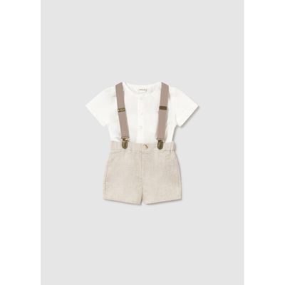 3PC OFF WHITE & BEIGE SHORT SET W/SUSPENDERS / 1278-041 3PC OFF WHITE & BEIGE SHORT SET W/SUSPENDERS / 1278-041