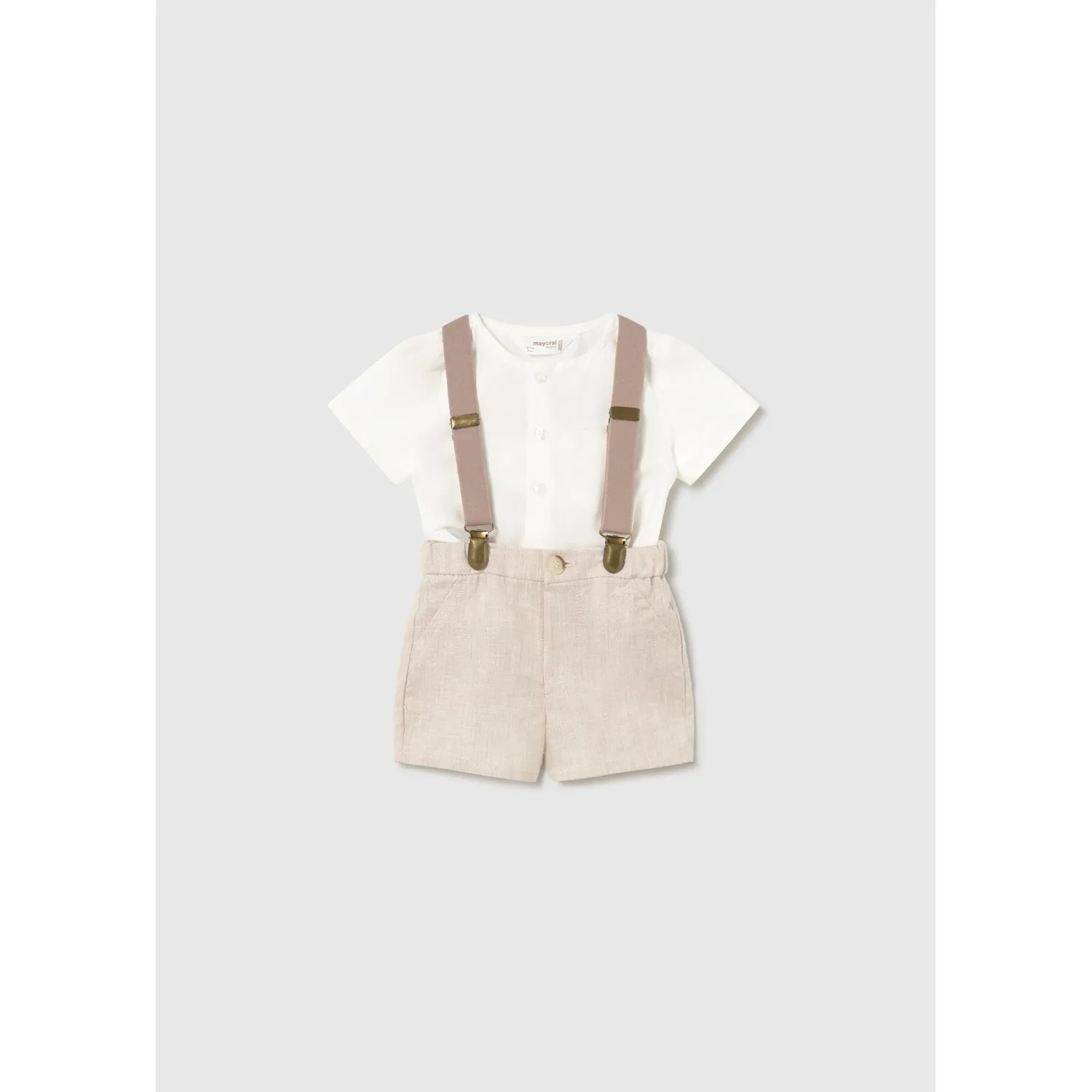 3PC OFF WHITE & BEIGE SHORT SET W/SUSPENDERS / 1278-041 3PC OFF WHITE & BEIGE SHORT SET W/SUSPENDERS / 1278-041