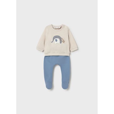 2PC BEIGE & BLUE LEG WARMER SET 9-18M NO FEET ELEPHANT PRNT / 1599-025