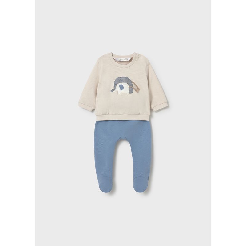 2PC BEIGE & BLUE LEG WARMER SET 9-18M NO FEET ELEPHANT PRNT / 1599-025