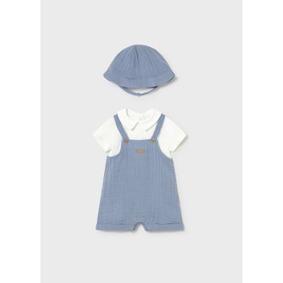 2PC BLUE & WHITE SHORT ROMPER & HAT / 1651-024