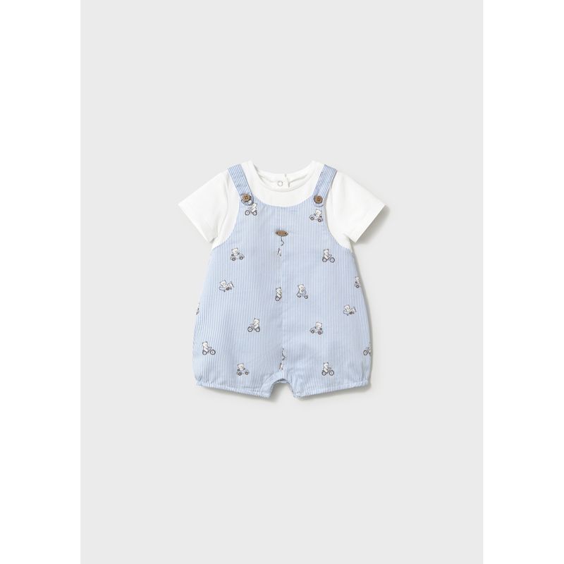 BLUE STRIPE SHORT ROMPER WHITE IMITATION TSHIRT / 1613-037