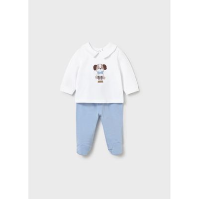 SKY BLUE & WHITE LEGGING SET 9-18M NO FEET / 1501-066