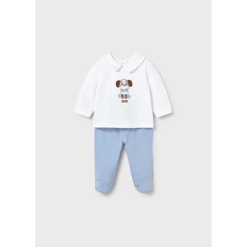 SKY BLUE & WHITE LEGGING SET 9-18M NO FEET / 1501-066