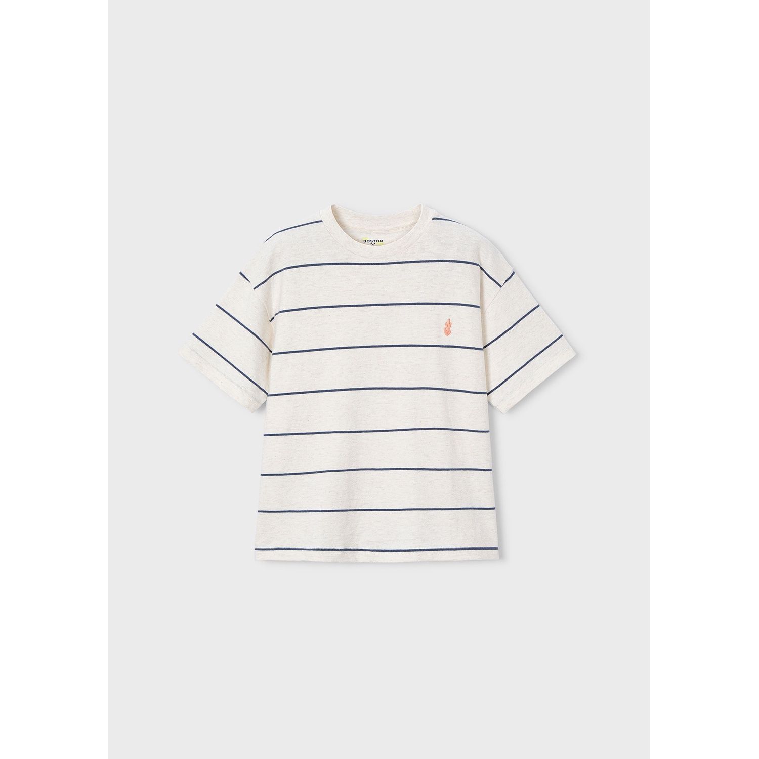 CREAM & BLUE STRIPE KNIT TOP SHORT SLEEVE / 6044-405