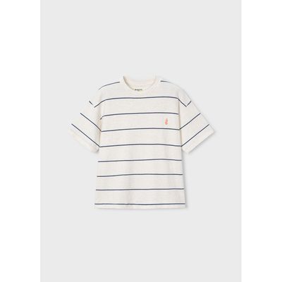 CREAM & BLUE STRIPE KNIT TOP SHORT SLEEVE / 6044-405