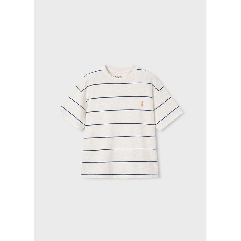 CREAM & BLUE STRIPE KNIT TOP SHORT SLEEVE / 6044-405