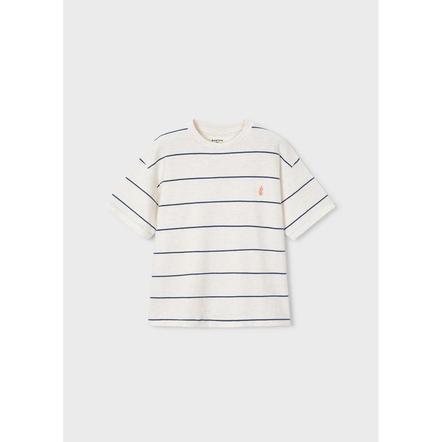 CREAM & BLUE STRIPE KNIT TOP SHORT SLEEVE / 6044-405