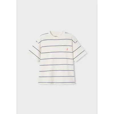 CREAM & BLUE STRIPE KNIT TOP SHORT SLEEVE / 6044-405