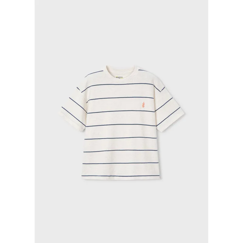 CREAM & BLUE STRIPE KNIT TOP SHORT SLEEVE / 6044-405