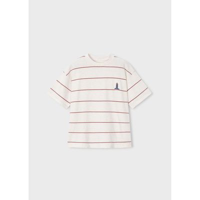 CREAM & RED STRIPE TSHIRT SHORT SLEEVE KNIT / 6044-332