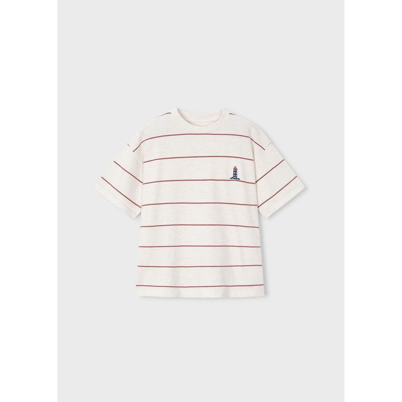 CREAM & RED STRIPE TSHIRT SHORT SLEEVE KNIT / 6044-332
