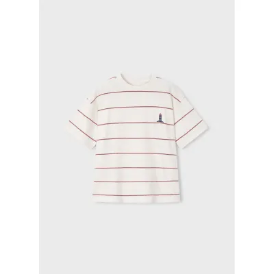 CREAM & RED STRIPE TSHIRT SHORT SLEEVE KNIT / 6044-332