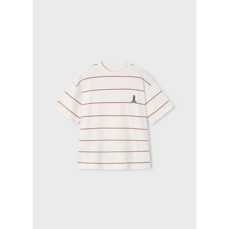 CREAM & RED STRIPE TSHIRT SHORT SLEEVE KNIT / 6044-332
