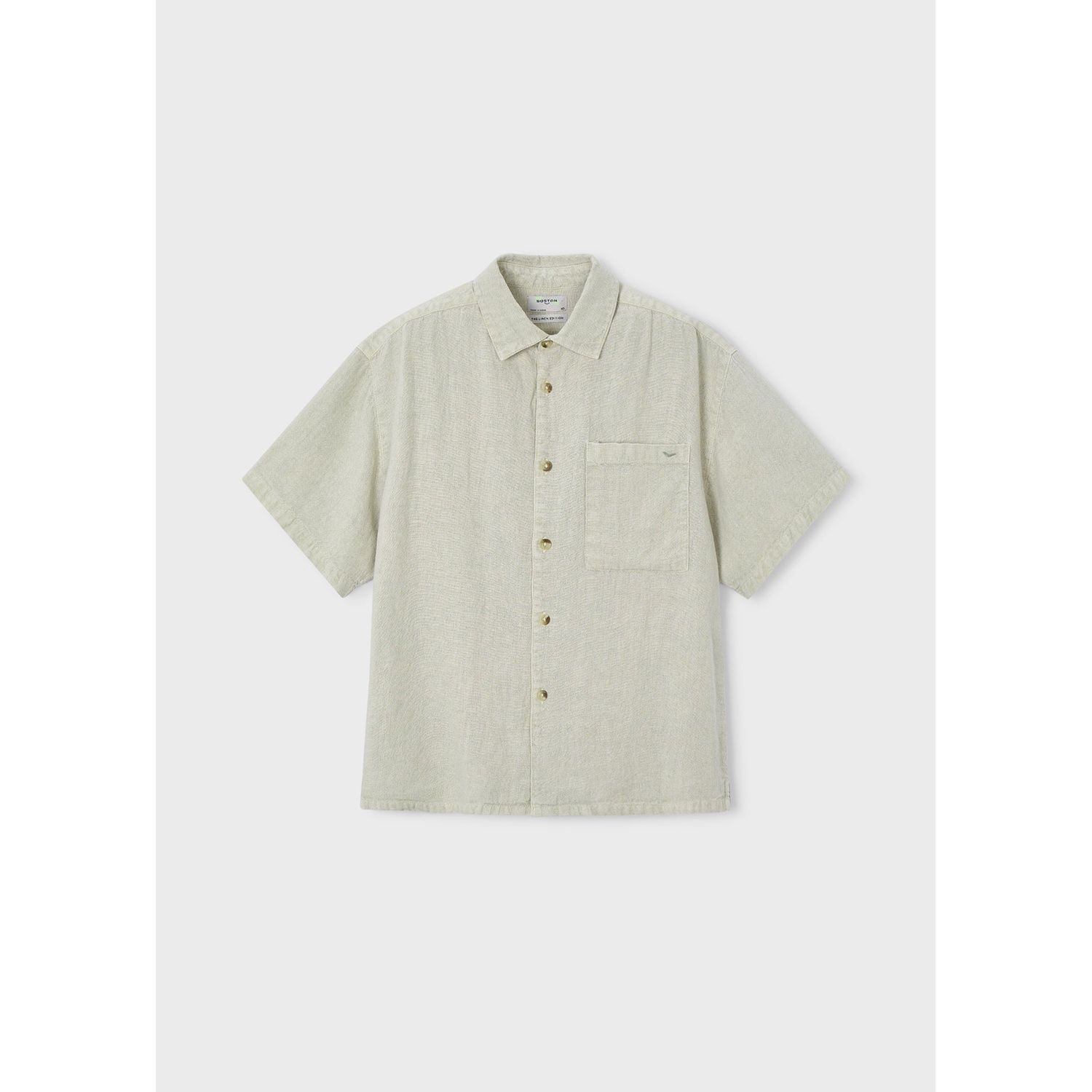 OLIVE GREEN LINEN SHIRT SHORT SLEEVE SOFT / 6179-457