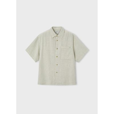 OLIVE GREEN LINEN SHIRT SHORT SLEEVE SOFT / 6179-457