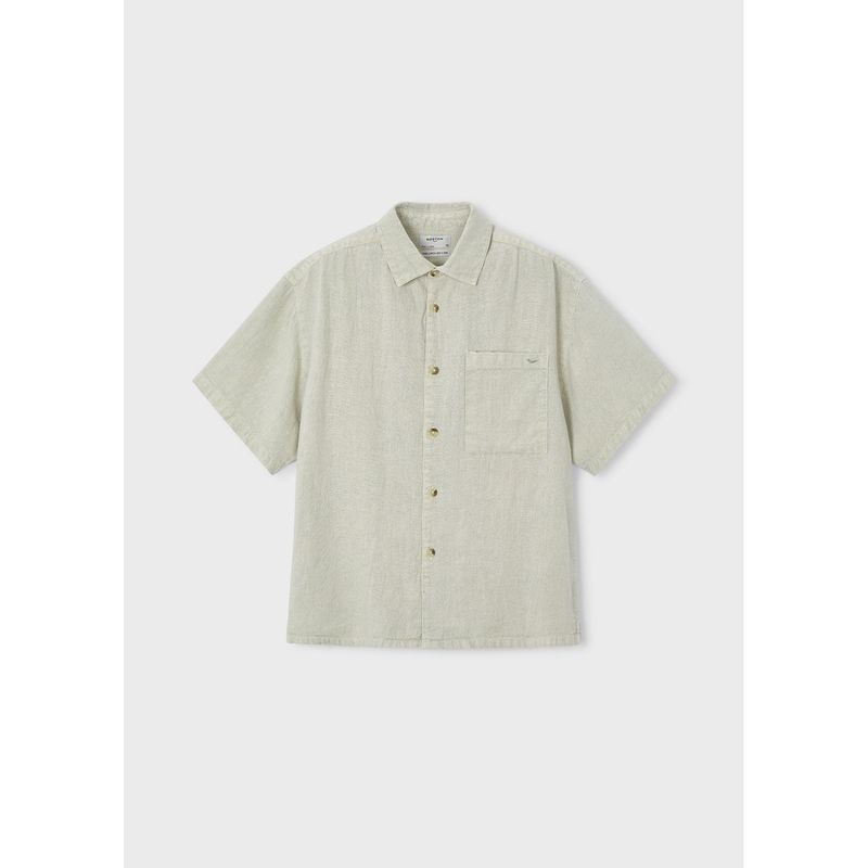OLIVE GREEN LINEN SHIRT SHORT SLEEVE SOFT / 6179-457