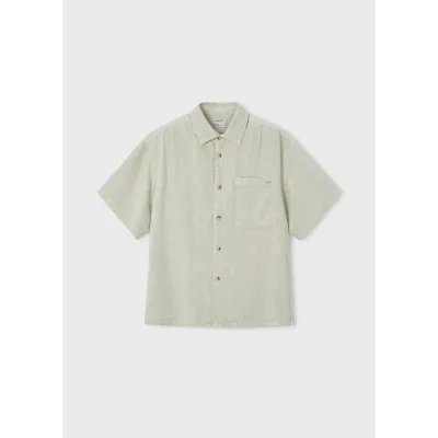 OLIVE GREEN LINEN SHIRT SHORT SLEEVE SOFT / 6179-457
