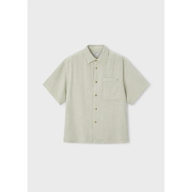 OLIVE GREEN LINEN SHIRT SHORT SLEEVE SOFT / 6179-457