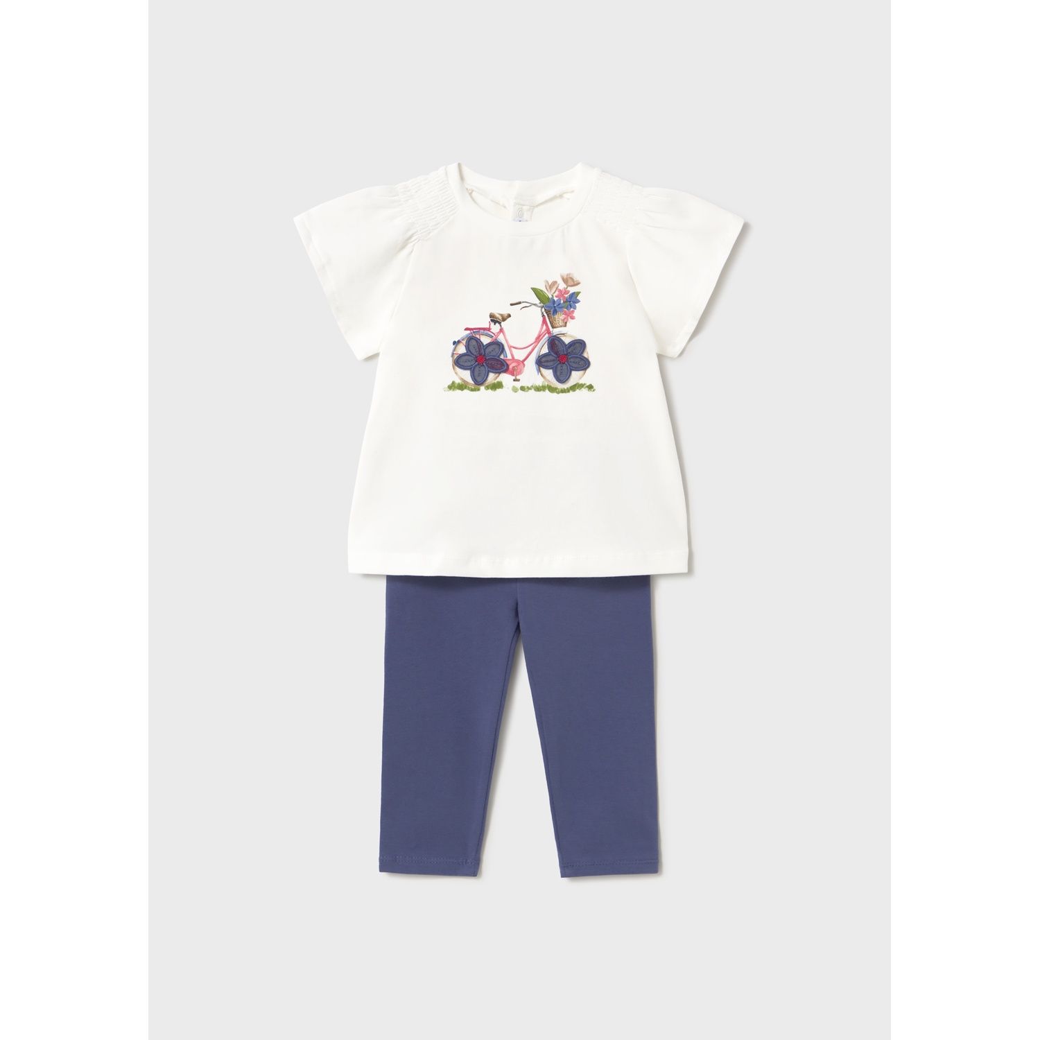2PC OFF WHITE TOP NAVY LEGGING SET DAISY APPLIQUE / 1747-029