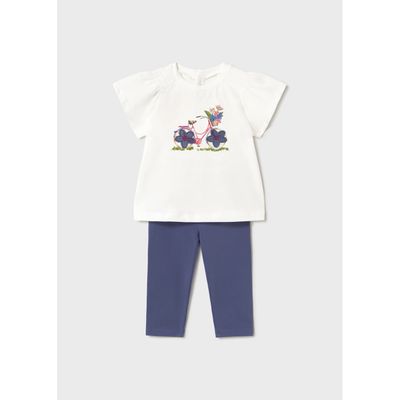 2PC OFF WHITE TOP NAVY LEGGING SET DAISY APPLIQUE / 1747-029