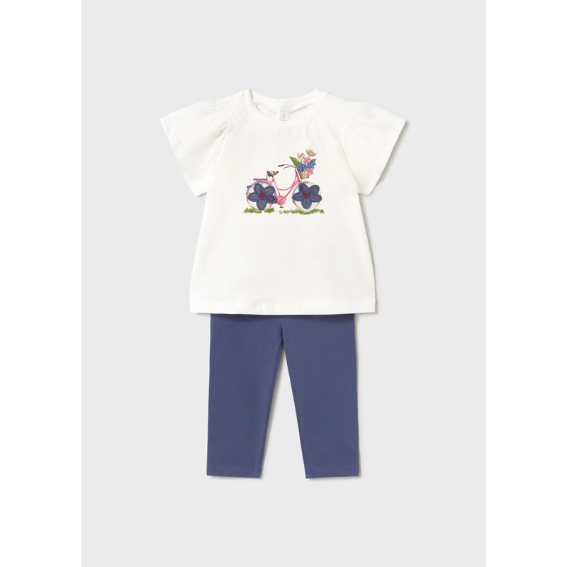 2PC OFF WHITE TOP NAVY LEGGING SET DAISY APPLIQUE / 1747-029
