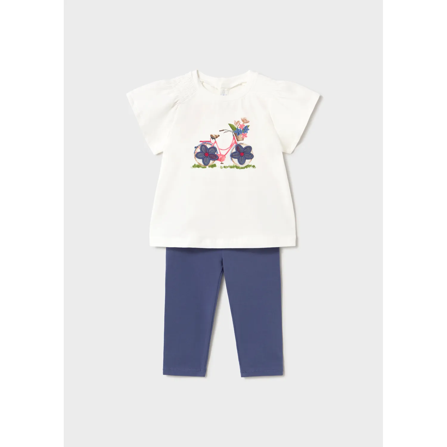 2PC OFF WHITE TOP NAVY LEGGING SET DAISY APPLIQUE / 1747-029
