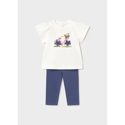 2PC OFF WHITE TOP NAVY LEGGING SET DAISY APPLIQUE / 1747-029