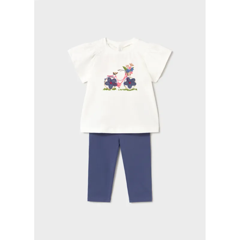 2PC OFF WHITE TOP NAVY LEGGING SET DAISY APPLIQUE / 1747-029