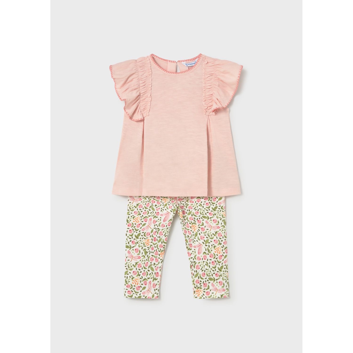 2PC ROSE & FLORAL LEGGING SET FLOUNCE TRIM / 1748-034