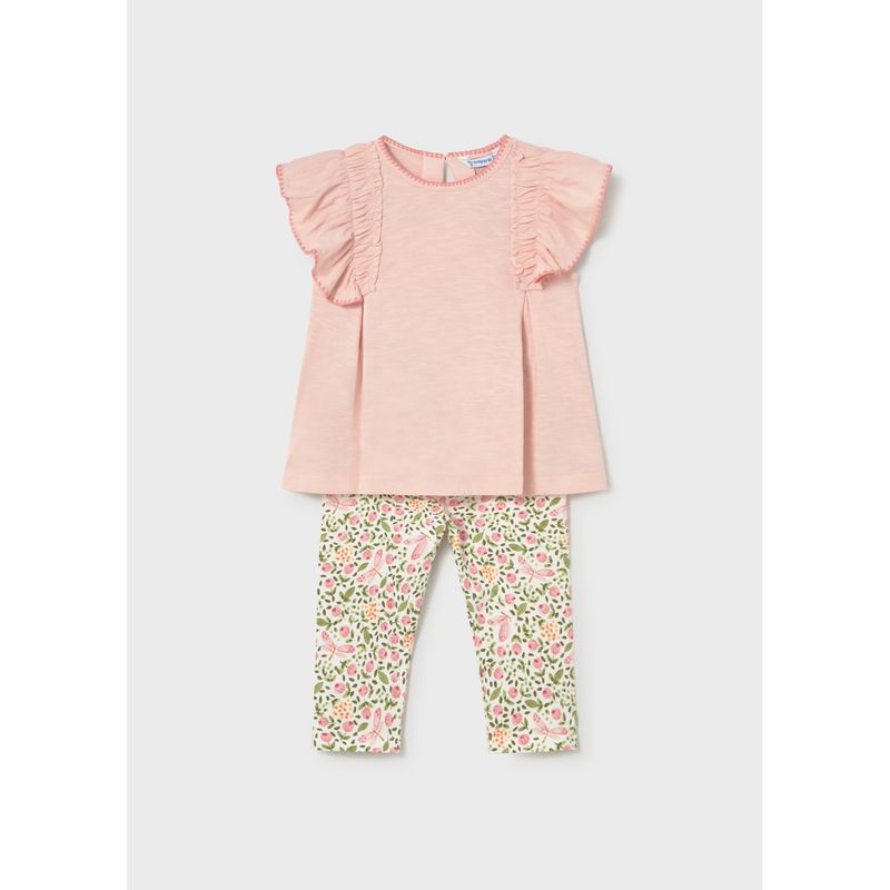 2PC ROSE & FLORAL LEGGING SET FLOUNCE TRIM / 1748-034