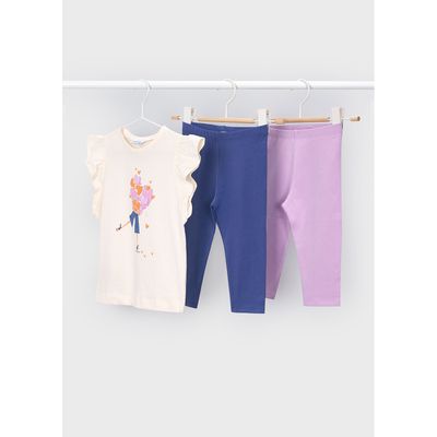 3PC LILAC/BLUE/CREAM LEGGING SET HEART PRINT / 3729-012