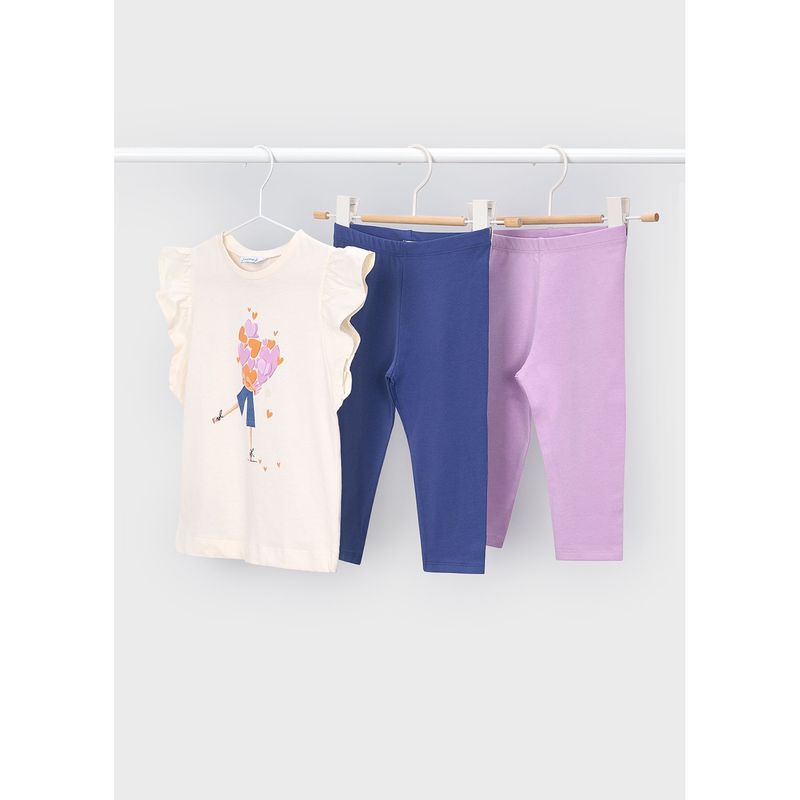 3PC LILAC/BLUE/CREAM LEGGING SET HEART PRINT / 3729-012