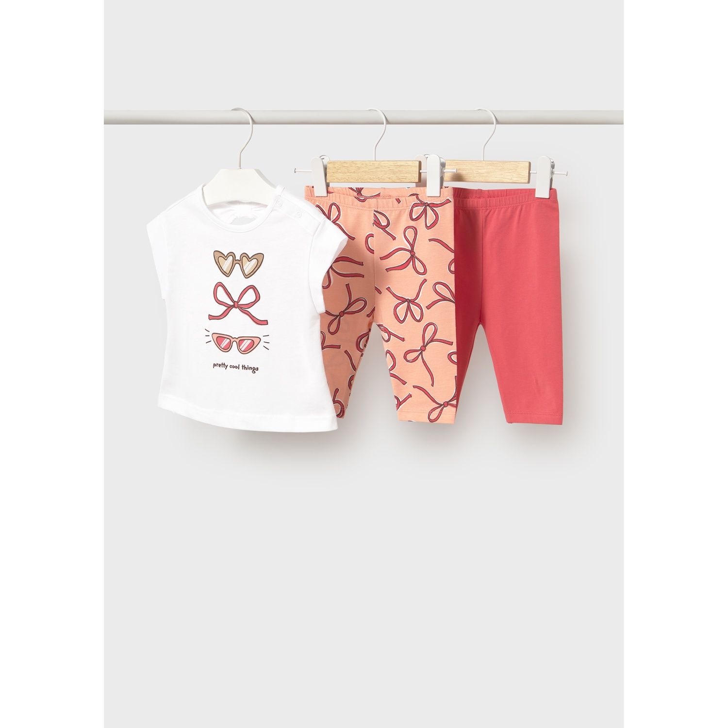 3PC WHITE /RED/PRINTED CAPRI LEGGING SET BOW & GLASSES PRNT / 1752-012