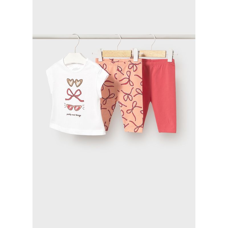 3PC WHITE /RED/PRINTED CAPRI LEGGING SET BOW & GLASSES PRNT / 1752-012