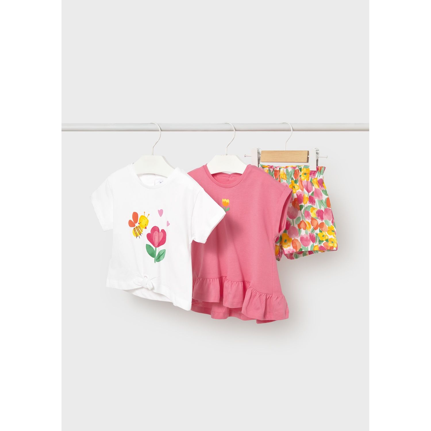 3PC MCL FLORAL SHORT W/WHITE & ROSE TSHIRT FLOWER / 1206-047